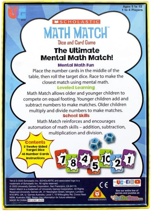 University Games, Scholastic Math Match Travel Dice Game, Mathematics Reinforcement Game for Kids, for 2 or More Players Ages 5 and Up...