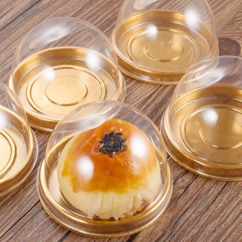 EchoDone 50 Set Clear Plastic Mini Cupcake Boxes Muffin Pod Dome Muffin Single Container Box Wedding Birthday Boxes (Gold)...