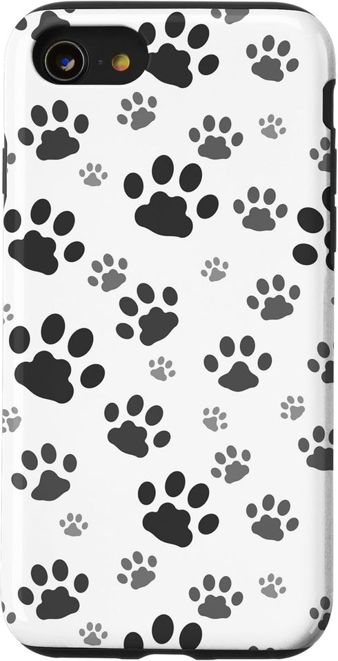 iPhone SE (2020) / 7 / 8 Cute Dog Paw Pattern Gift Case Puppy Lover Black White Print Case...