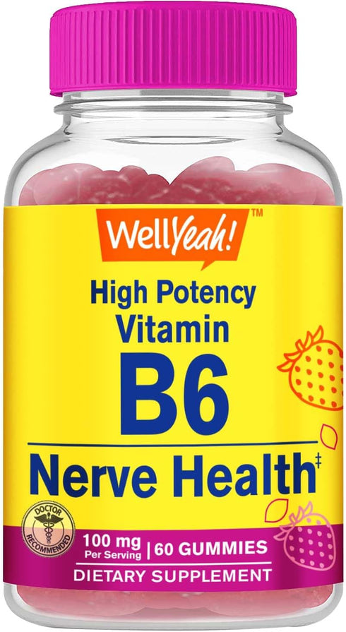 High Potency Vitamin B6 Gummies - Promotes Nerve Health, Cognitive Function, Mood Regulation, Immune Support, and Cardiovascular Health - Vegan, N...