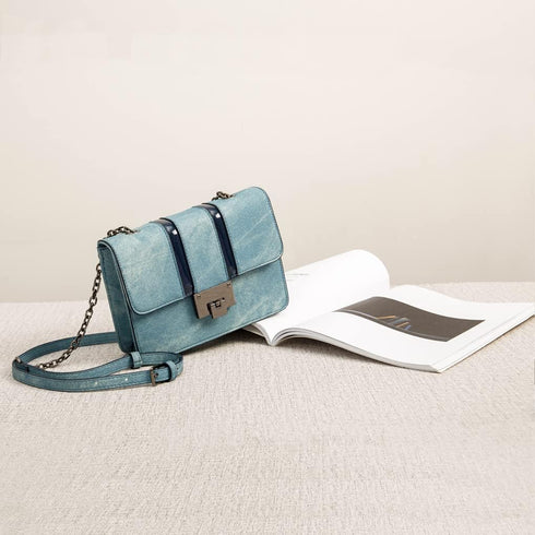 Small Denim Blue Women Purse Clutch Retro Small Shoulder Bag for Teenager girls Color Contrast Handbag...