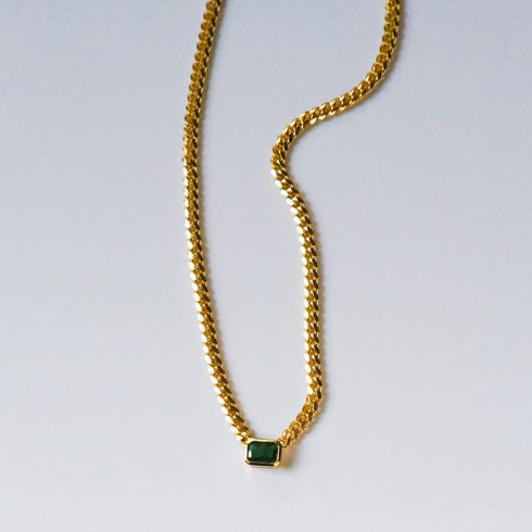 espere Baguette CZ Necklace | Emerald Cut Pendant Cuban Link Chain Choker 14'' with 2'' Extender...