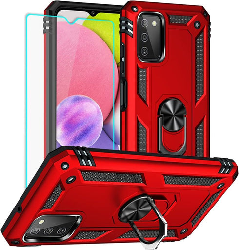 Yiakeng Compatible Phone Case for Samsung Galaxy A03S Case with HD Screen Protector, Military Grade Protective Cases with Ring for Galaxy A03S (Re...
