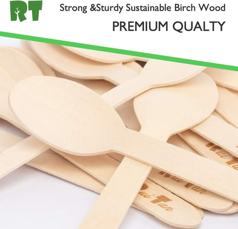 RT- Disposable Wooden Tableware Wooden Spoon /Wooden Ice Cream Spoons ,Natural Environmental Protection 4.3 Inches 200 Pieces Package...