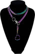 paloli Women's Slip Chain Rainbow Heart O-Ring Chunky Chain Necklace, Rays Cuban Long Layered Jewelry, Adjustable Lariat Y-Necklace Heart Loop Cho...