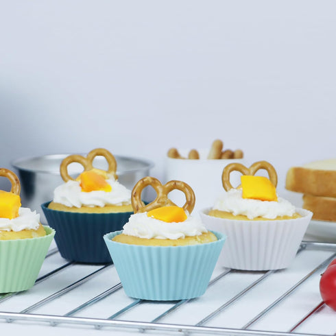 Silicone Baking Muffin Cups 12 Pack, Reusable Cupcake Liners Cake Molds, BPA Free, Dishwasher Safe(White, Green, Navy, Dusty Blue)...