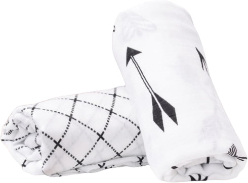Muslin Swaddle Blanket, 2 Pack Unisex Wrap Soft Silky Gender Neutral Recieving Blanket for Boys and Girls, Large size 47 x 47 Inches, set of 2 Bla...