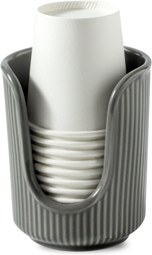Ceramic Bathroom Cup Dispenser with Stylish Vertical Stripes - Disposable Mouthwash Cup Holder Holds 3-4oz Paper Cups for Rinsing Cups on Bathroom...