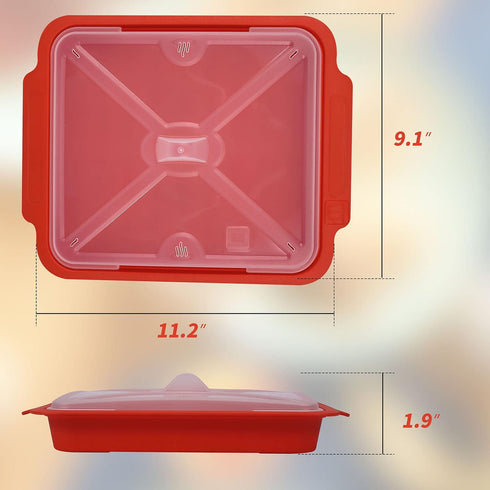 MMUGOOLER Microwave Easy Bacon Maker/Cooker with Lid, Safety, Quick and with No Mess, 11.3“ L x 9.0" W x 2.4" H- Red...