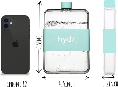 | 15oz Flat Water Bottle For Purse & Flexible Cleaning Brush | BPA Free Square Water Bottle | Leak/Drop Proof Slim Water Bottles For Travel, small...