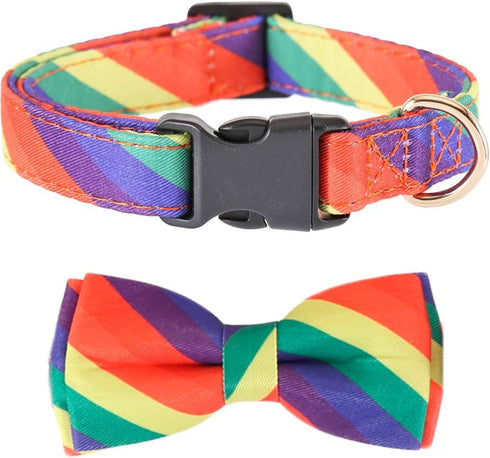Rainbow Dog Collar with Bow Tie for LGBT Pride Gay Parade Puppy Pet Collar LGBT for Small Medium Large Dog...