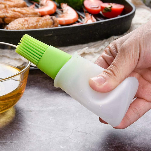 AKOAK 1 Pack Environmentally Friendly Silicone Flat-Bottomed Barbecue Oil Bottle Brush, Pastry Brush, Kitchen Baking and Barbecue Cooking Tools (G...
