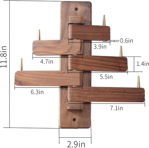 Can swing Wood Coat Rack Wall Hooks, Wood Wall hooks Made of pure solid Black Walnut, Robust, beautiful and personalized Wall mounted Rack (Swivel...