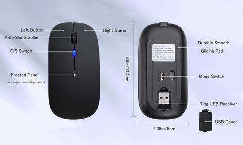 Wireless Bluetooth Mouse,LED Rechargeable Laptop Mouse .Portable Office Computer Mice use(BT5.2 and USB 2.4G) Dual Mode Connection,Silent,Slim,for...