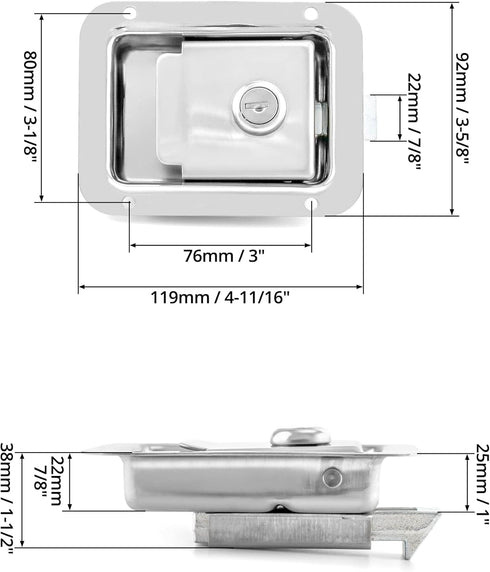 QWORK Travel Trailer Lock, 1 Pack, Stainless Steel Flush Mount Handle Latch Door Lock for Trucks, Tool Boxes, 1 Lock with 2 Keys...