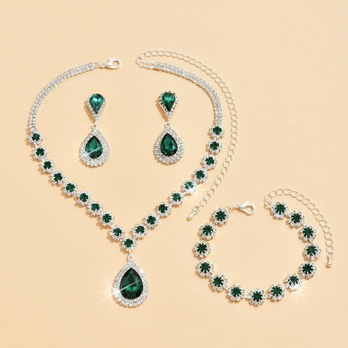 Unicra Bridal Wedding Jewelry Set Silver Rhinestone Necklace Earrings Bracelet Sets Formal Costume Jewelry for Women and Brides...