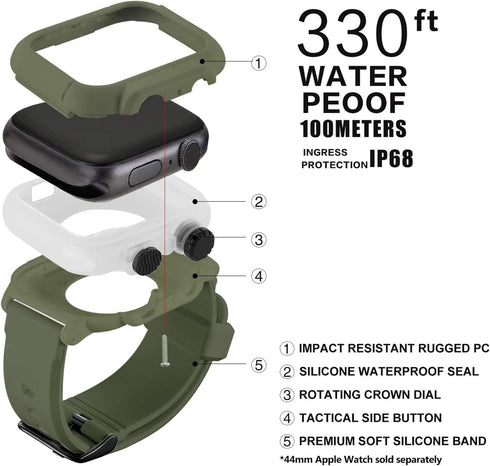 Waterproof Case for Apple Watch Series 6/5/4/SE 44mm, IP68 Waterproof Dustproof Snowproof Shockproof Impact Resistant Apple iWatch Full Body Prote...