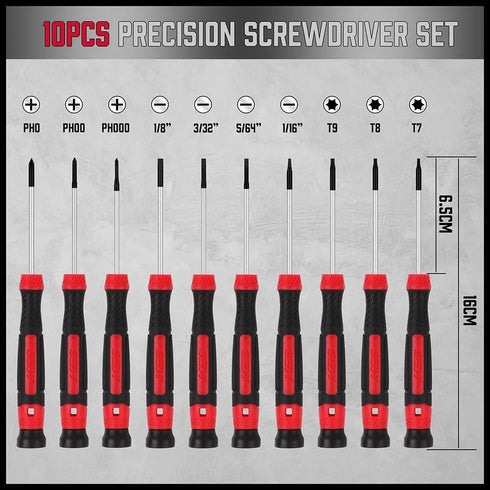 11-Piece Precision Screwdriver Set - Magnetic Mini Screwdrivers for Eyeglasses, Watches, Computers, Laptops, Phones - Phillips, Slotted, Torx, Non...