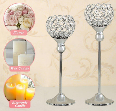 VINCIGANT Silver Crystal Votive Candle Holders Set of 2 for Table Centerpieces, Wedding Dinning Room Table Tealight Candle Stand,Christmas Housewa...