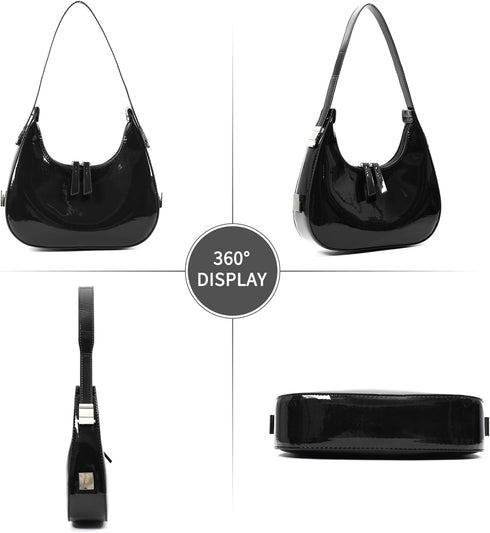 Didida Y2K Moon Bag Women's Crescent Shoulder Bag Retro Handbags Top Handle Patent Leather Cute Small Underarm Bag...