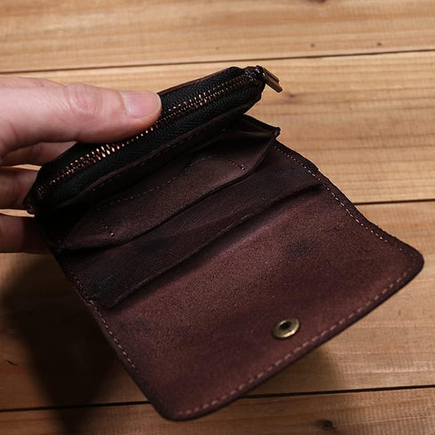 1 Pcs Leather Zipper Coin Purse Wallet With Card Slots,Snap Leather Coin Pouch, Coin Organizer, Change Holder,Card Case, Leather Zipper Storage Ba...