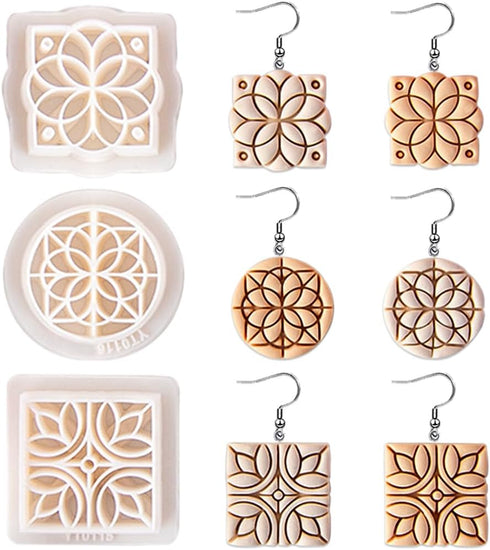 3 Pcs Polymer Clay Cutters,Vintage Pattern Polymer Clay Molds Resin Polymer Clay Cutters, Retro Geometric Flower Clay Earring Cutters Clay Cutters...