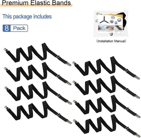 8Pcs Adjustable Bed Sheet Straps Clips, Elastic Mattress Sheet Fasteners Holder and Suspenders, Grippers to Hold Sheet, Mattress, Sofa, Couch, Tab...