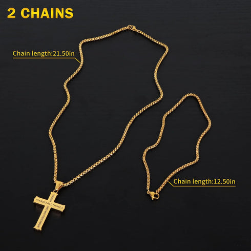 Cross Pendant for Car Rear View Mirror Decor Hanging Ornament Stainless Steel Lord's Prayer Cross Necklace Men Boys Christian Gift, Gold...