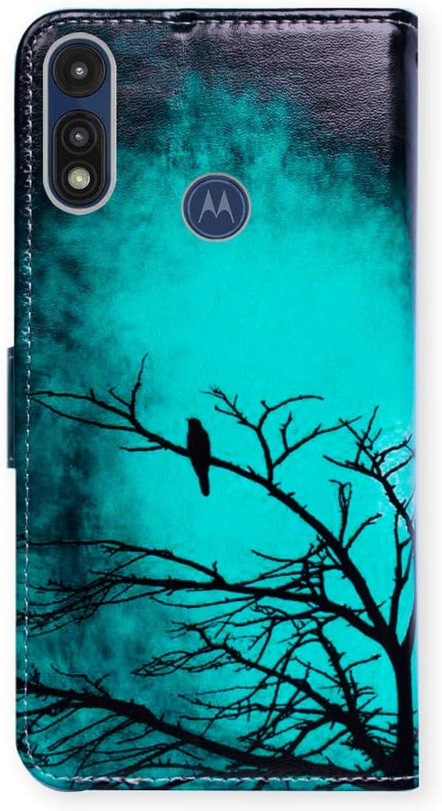 Case for Moto E 2020/Motorola E, Black Bird Green Leather Flip Case Wallet Cover with Card Slot Holder Kickstand for Motorola Moto E 2020...