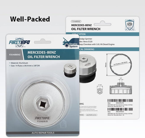 FIRSTINFO F3546BENZ 84.4 mm 14 Flutes Oil Filter Wrench for Mercedes-Benz, Dodge and Jeep with 3.0L Diesel Engines...