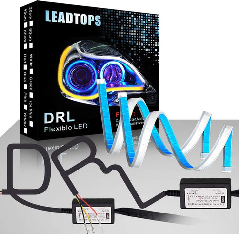 LEADTOPS Flexible LED Strip 2 Pcs 24 Inch Dual Color Headlight Surface Tube White & Amber Daytime Running Waterproof Switchback Sequential Lamp Tu...