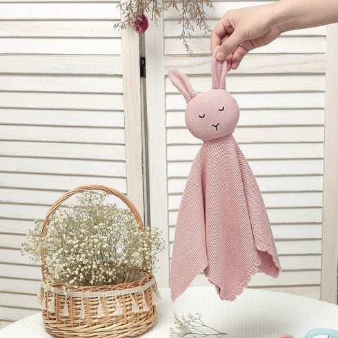 LAWKUL Baby Lovey Bunny Security Blanket Soft Cuddly Babe Blankie Knit Cotton Babies Comforter for Newborns Boy Girls Pink...