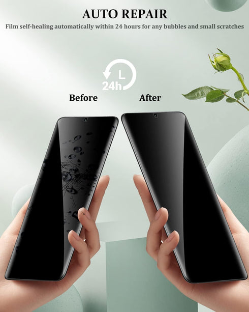 for Galaxy S23 Ultra Privacy Screen Protector with Black Aluminium Alloy Camera Lens Protector, Anti-Spy Flexible TPU Film [Support Fingerprint ID...