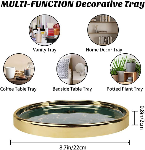 Makeup Perfume Organizer Round Bathroom Vanity Tray Decorative Dresser Tray Countertop Organizer Tray for Cosmetics,Green...