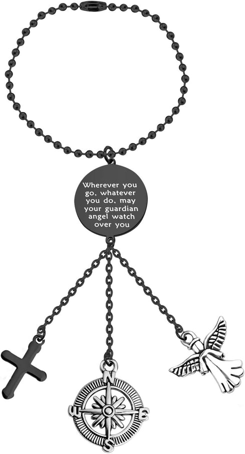 LQRI Guardian Angel Car Charm Guardian Angel Rearview Mirror Gift Wherever You Go May Your Guardian Angel Watch Over You Interior Accessories Car ...
