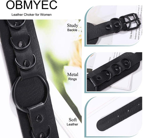 Gothic Leather Choker Necklace Punk Choker Collar Rings Nightclub Party Adjustable Necklaces Chain for Women...