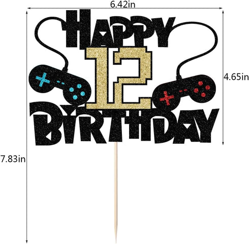 Video Game Happy 12th Birthday Cake Topper,12 Year Old Boy and Kids Video Game Themed Birthday Decoration?Game Controllers Cake Decorations?Game O...