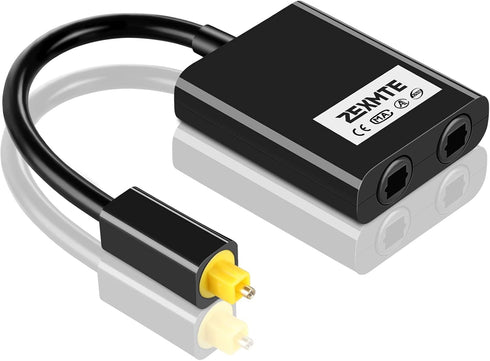 ZEXMTE Optical Fiber Splitter 1 in 2 Out Optical Audio Splitter with 24K Gold Plated Connectors for CD Player, DVD Player, Receiver-Black...