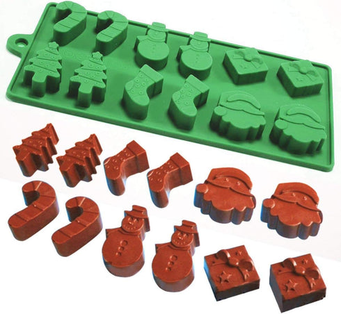 4 pcs (2 Molds+2 Droppers) Red/Green Christmas Holiday Food Grade Silicone Mold Set for making Chocolate Candy Ice Cube Gummy Candle Soap Frozen t...