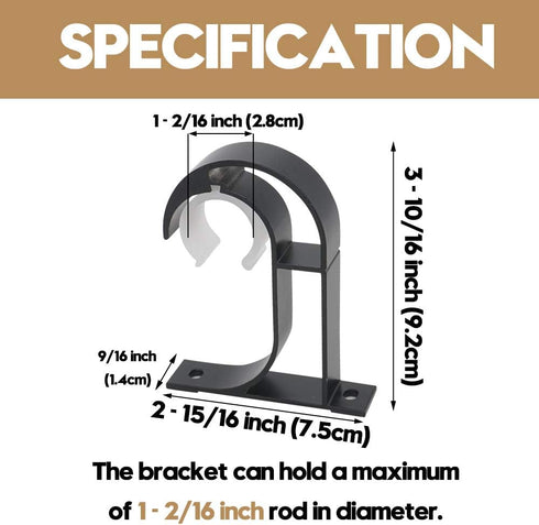 AddGrace Ceiling Curtain Rod Bracket, Heavy Duty Curtain Rod Holder with Plastic Buckle, Aluminum Alloy, Window Hardware Fit up to 1-2/16 Inch, Se...
