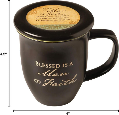Man of Faith Ceramic Mug and Coaster Set of 1, Birthday, Christmas, and Father's Day Gift for Christian Men, 14 Ounce, by Abbey Gift...