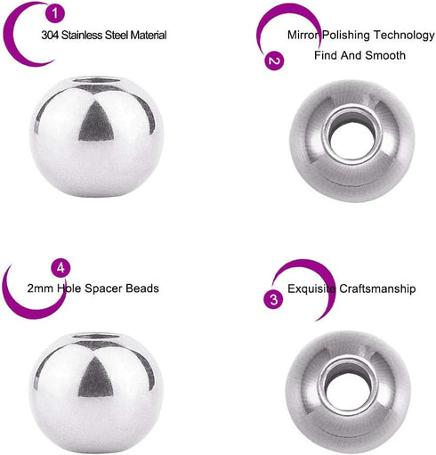 DanLingJewelry 100 pcs 6 mm Metal Spacer Beads 304 Stainless Steel Round Beads Tiny Smooth Beads for Necklaces, Bracelets and Jewelry Making(Stain...