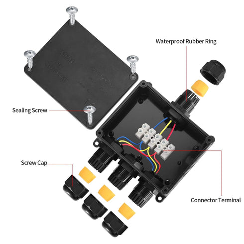 Electrical Junction Box, Waterproof IP68 4-Way External Junction Box, Cable Connector Box, Underground External Outdoor Junction Box for Wire Rang...