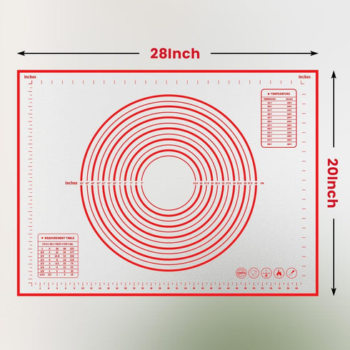 Non-slip Pastry Mat for Silicone Baking, White-Red...