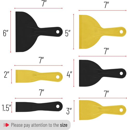 Bates- Plastic Putty Knife, 6 Pack, Black & Yellow, Plastic Paint Scraper, Plastic Scraper Tool, Putty Knife Set, Plastic Spreader, Spackle Tool, ...