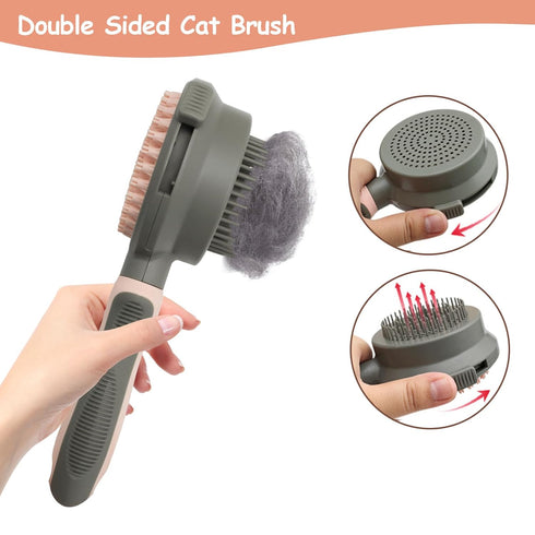 WishLotus Pet Brush, Double Sided Massaging Cat Hair Brush Retractable Self Cleaning Soft Pet Grooming Brush with Comfortable Handle for Grooming ...