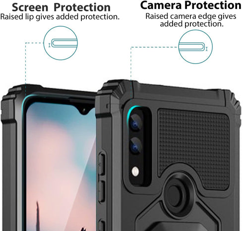 TJS Compatible for AT&T Maestro 3 (U626AA) Case, Metal Ring Magnetic Support Kickstand Heavy Duty Protector Cover Phone Case for AT&T Maestro 3 (B...