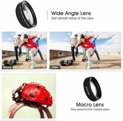 Mobile Phone Wide-Angle Lens 0.45X Mobile Phone Camera Lens Kit Macro Lens 12.5X Universal for iPhone Android Phone/Samsung/OnePlus and Most Smart...