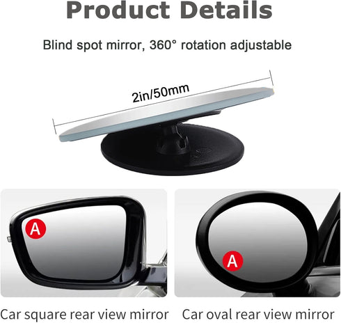Blind Spot Car Mirror, 2" Round Wide Angle Adjustable Blind Spot Mirror, HD Glass Convex Rear View Mirror, Round Shape Blind Spot Mirror for Vehic...