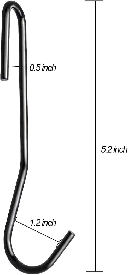 12 Pack Heavy Duty S Hooks, Black Pot Rack Holder Hanger Hooks Wire Shelf Hooks for Hanging Kitchen Utensils, Pots, Pans, Clothes, Towels, Plants ...